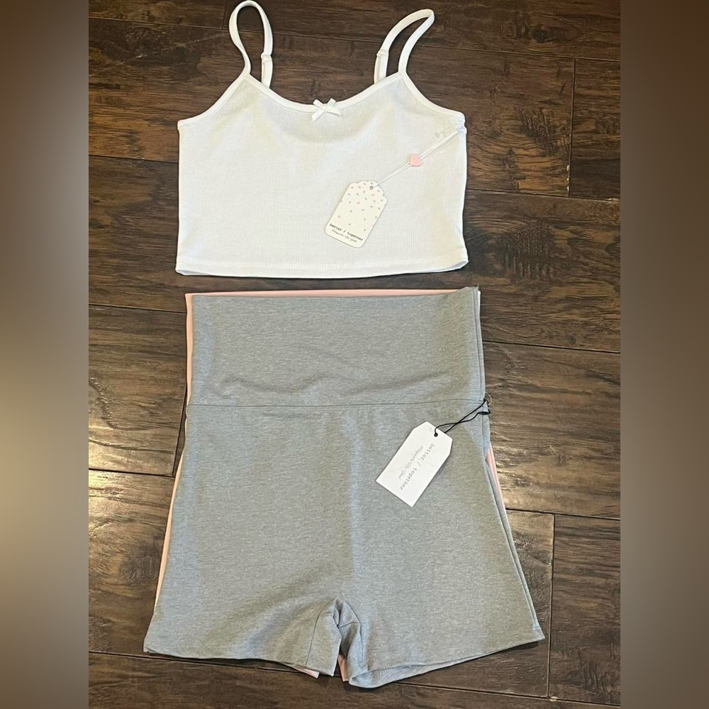 White Ribbed Crop Top &  2 high-Rise bike shorts bundle.